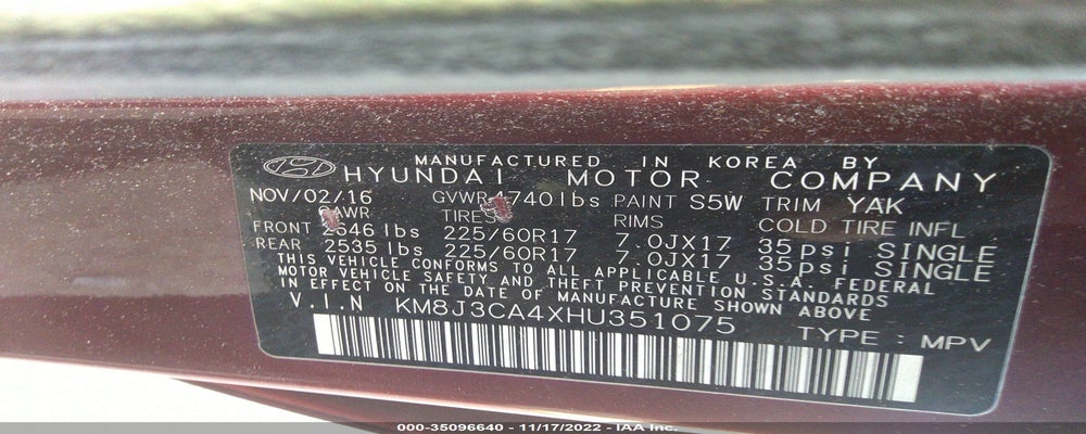KM8J3CA4XHU351075 2017 HYUNDAI TUCSON photo no. 9