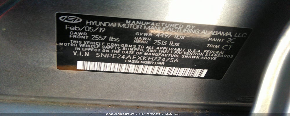 5NPE24AFXKH774756 2019 HYUNDAI SONATA photo no. 9