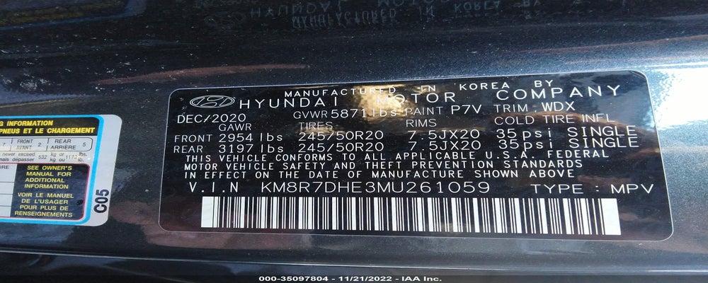 KM8R7DHE3MU261059 2021 HYUNDAI PALISADE photo no. 9