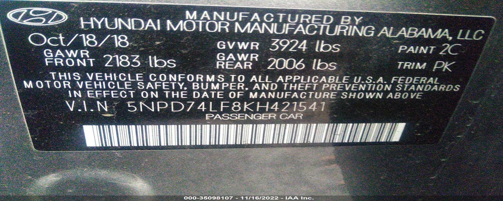 5NPD74LF8KH421541 2019 HYUNDAI ELANTRA photo no. 9