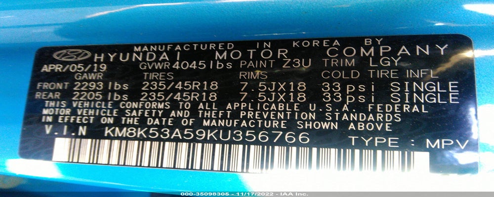 KM8K53A59KU356766 2019 HYUNDAI KONA photo no. 9