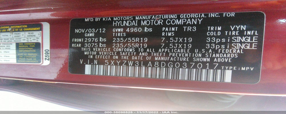 5XYZW3LA8DG037017 2013 HYUNDAI SANTA FE photo no. 9