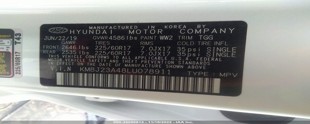 KM8J23A48LU078911 2020 HYUNDAI TUCSON photo no. 9