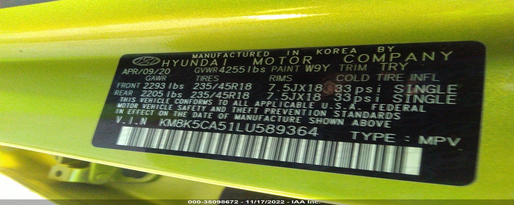 KM8K5CA51LU589364 2020 HYUNDAI KONA photo no. 9