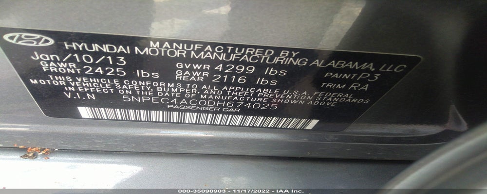 5NPEC4AC0DH674025 2013 HYUNDAI SONATA photo no. 9