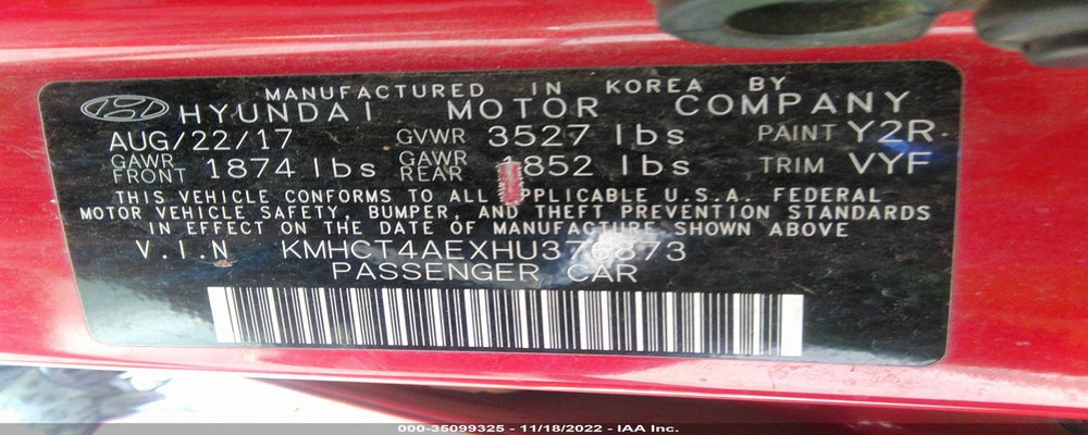 KMHCT4AEXHU376873 2017 HYUNDAI ACCENT photo no. 9