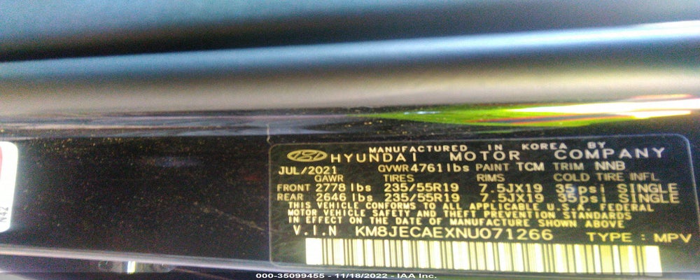 KM8JECAEXNU071266 2022 HYUNDAI TUCSON photo no. 9
