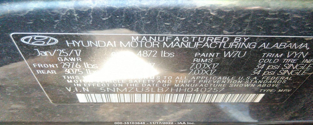 5NMZU3LB7HH040257 2017 HYUNDAI SANTA FE SPORT photo no. 9