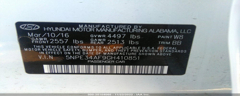 5NPE34AF9GH410851 2016 HYUNDAI SONATA photo no. 9