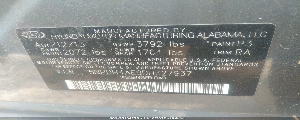 5NPDH4AE9DH327937 2013 HYUNDAI ELANTRA photo no. 9