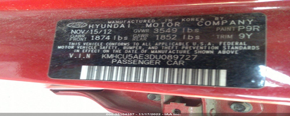 KMHCU5AE3DU089727 2013 HYUNDAI ACCENT photo no. 9