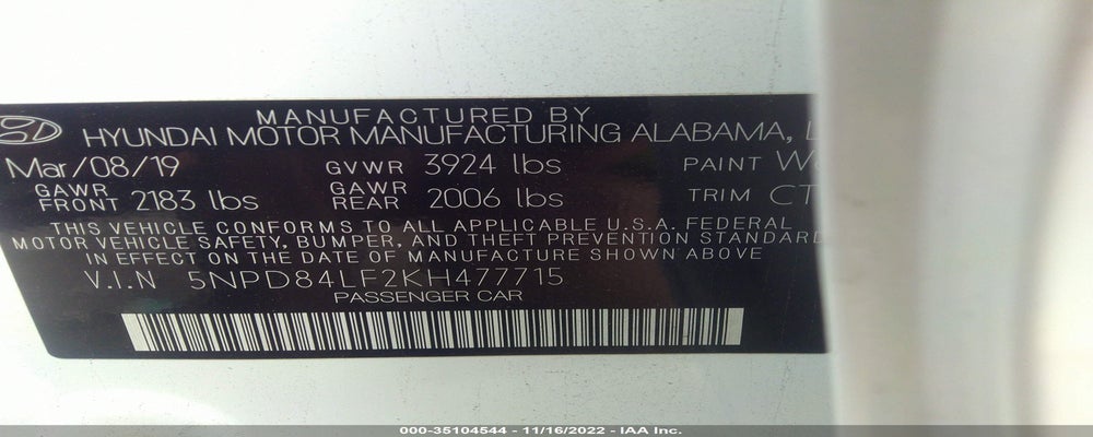 5NPD84LF2KH477715 2019 HYUNDAI ELANTRA photo no. 9