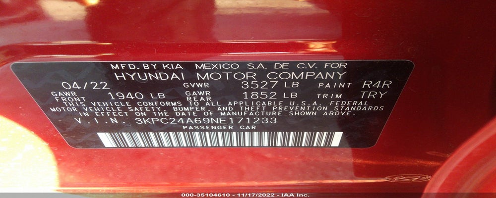 3KPC24A69NE171233 2022 HYUNDAI ACCENT photo no. 9