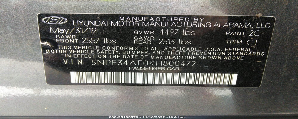 5NPE34AF0KH800472 2019 HYUNDAI SONATA photo no. 9