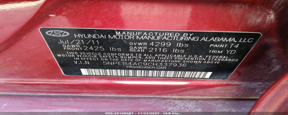 5NPEB4AC9CH337936 2012 HYUNDAI SONATA photo no. 9