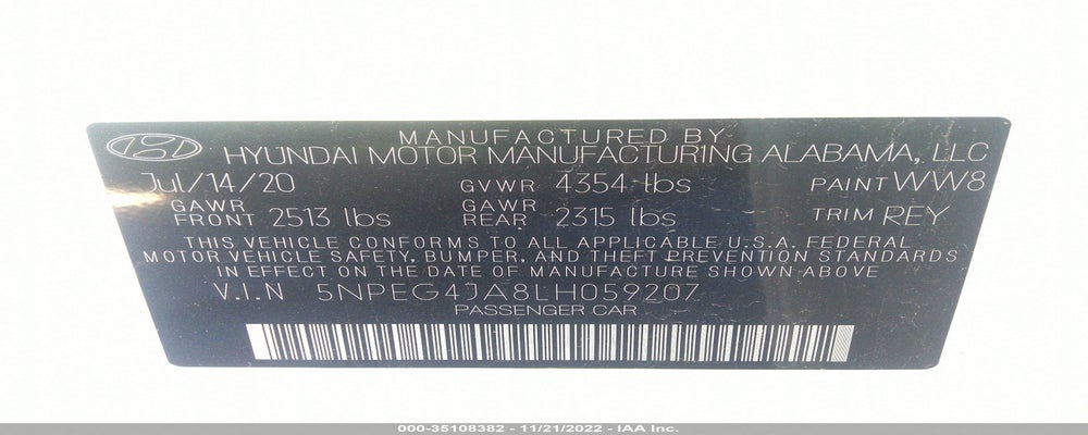 5NPEG4JA8LH059207 2020 HYUNDAI SONATA photo no. 9