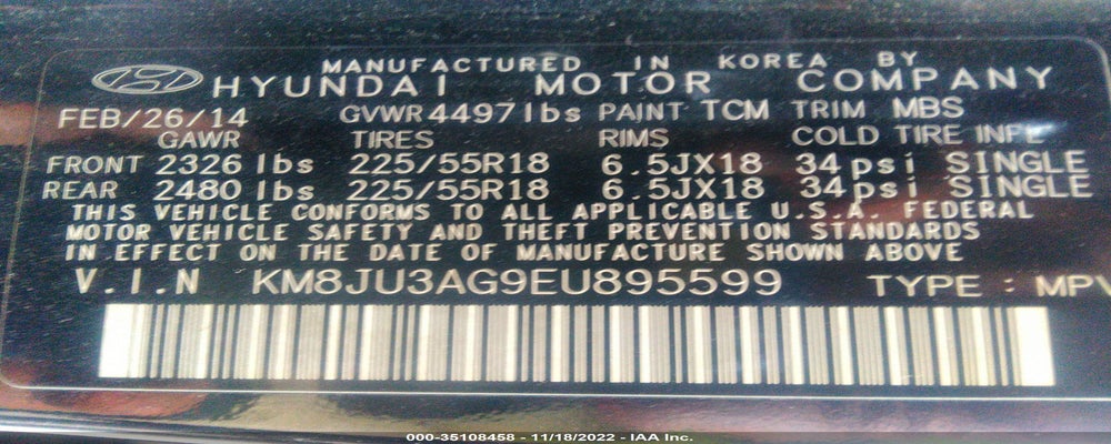 KM8JU3AG9EU895599 2014 HYUNDAI TUCSON photo no. 9