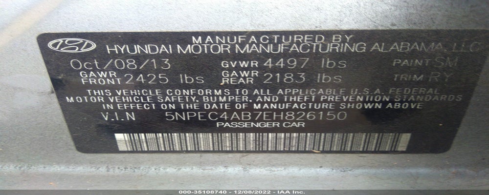 5NPEC4AB7EH826150 2014 HYUNDAI SONATA photo no. 9