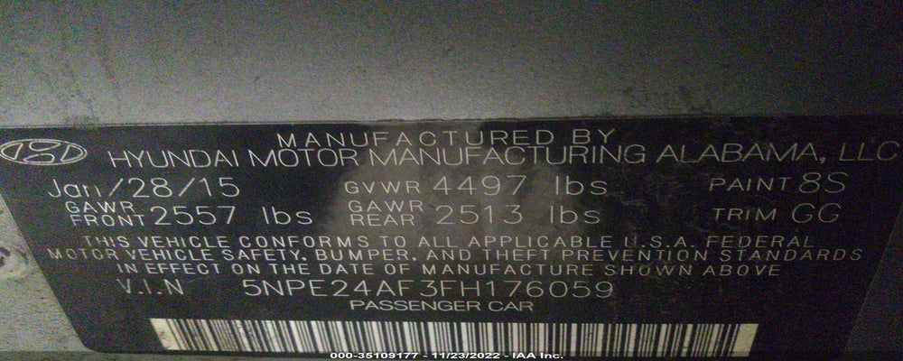 5NPE24AF3FH176059 2015 HYUNDAI SONATA photo no. 9