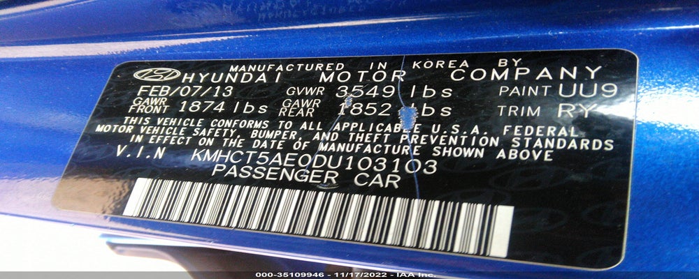KMHCT5AE0DU103103 2013 HYUNDAI ACCENT photo no. 9