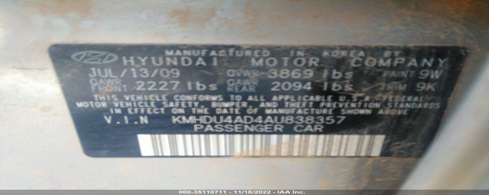 KMHDU4AD4AU838357 2010 HYUNDAI ELANTRA photo no. 9