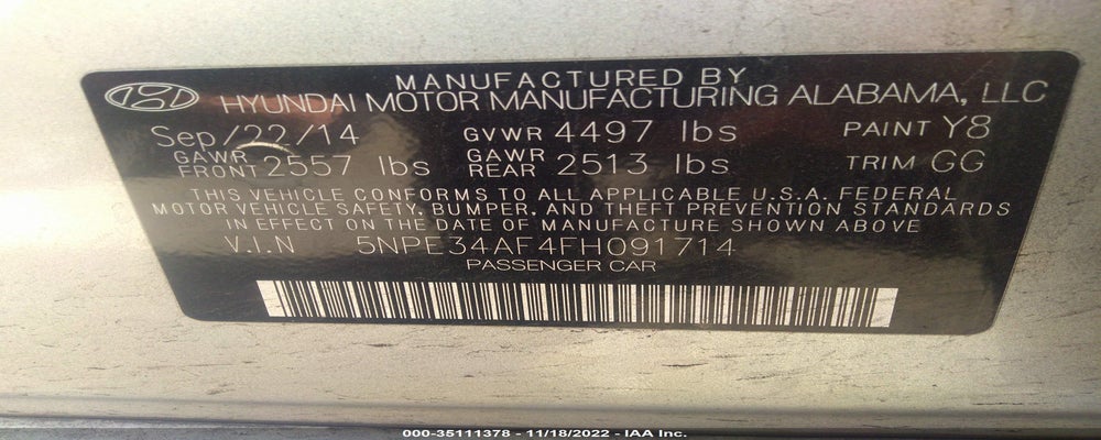 5NPE34AF4FH091714 2015 HYUNDAI SONATA photo no. 9