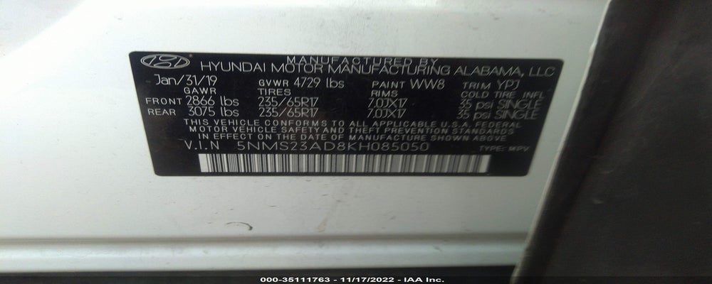 5NMS23AD8KH085050 2019 HYUNDAI SANTA FE photo no. 9