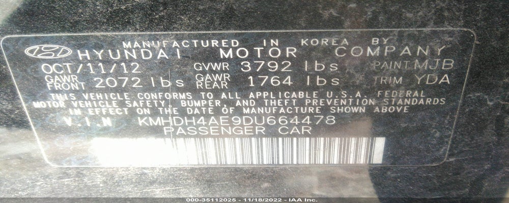 KMHDH4AE9DU664478 2013 HYUNDAI ELANTRA photo no. 9