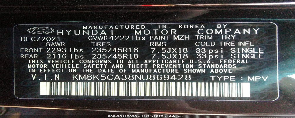 KM8K5CA38NU869428 2022 HYUNDAI KONA photo no. 9