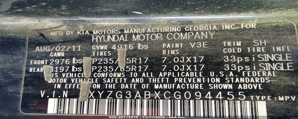 5XYZG3ABXCG094455 2012 HYUNDAI SANTA FE photo no. 9