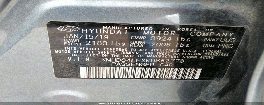 KMHD84LFXKU862778 2019 HYUNDAI ELANTRA photo no. 9