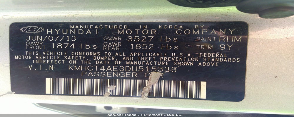 KMHCT4AE3DU515333 2013 HYUNDAI ACCENT photo no. 9