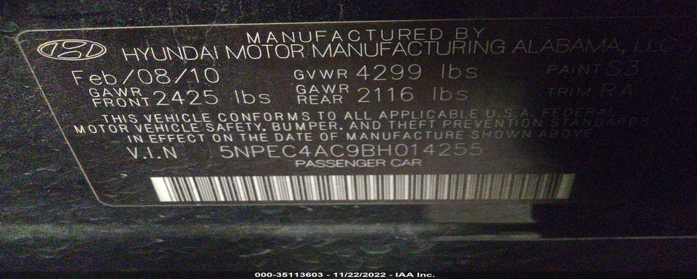 5NPEC4AC9BH014255 2011 HYUNDAI SONATA photo no. 9
