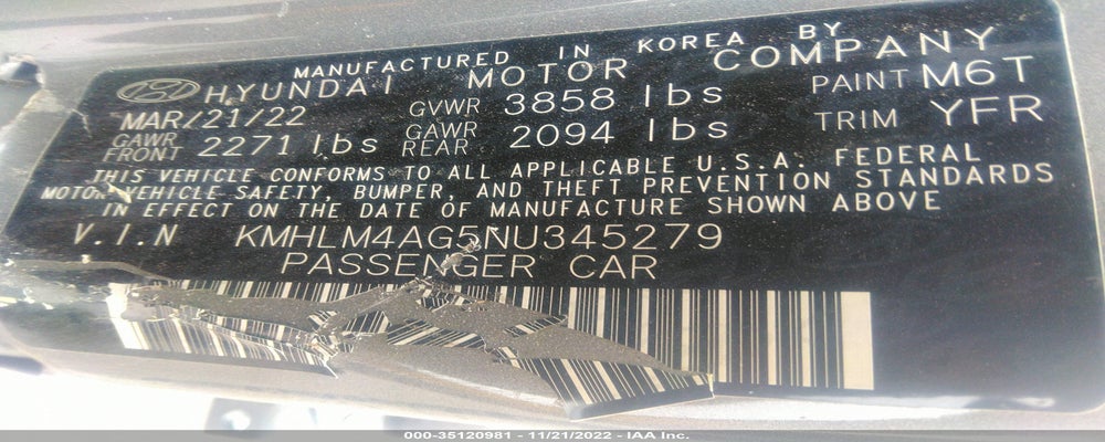 KMHLM4AG5NU345279 2022 HYUNDAI ELANTRA photo no. 9