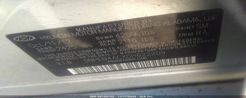 5NPEB4ACXDH622209 2013 HYUNDAI SONATA photo no. 9