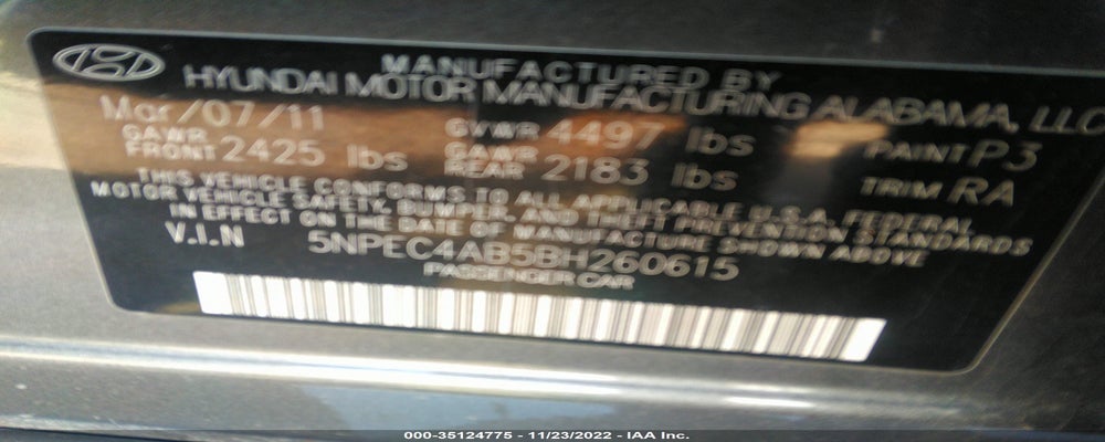 5NPEC4AB5BH260615 2011 HYUNDAI SONATA photo no. 9
