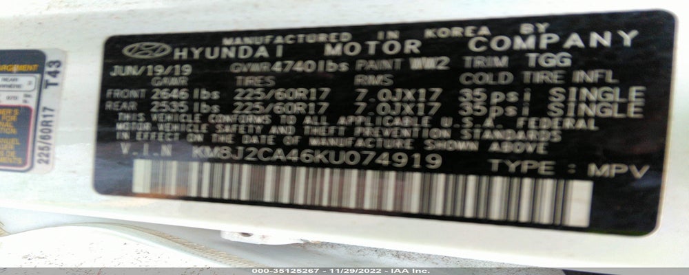 KM8J2CA46KU074919 2019 HYUNDAI TUCSON photo no. 9