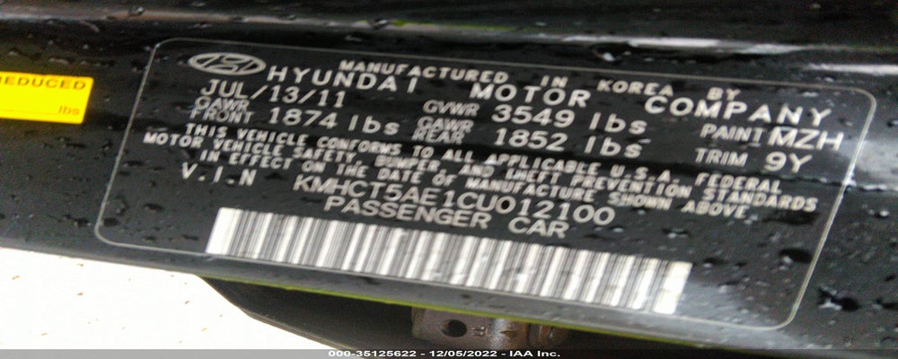 KMHCT5AE1CU012100 2012 HYUNDAI ACCENT photo no. 9
