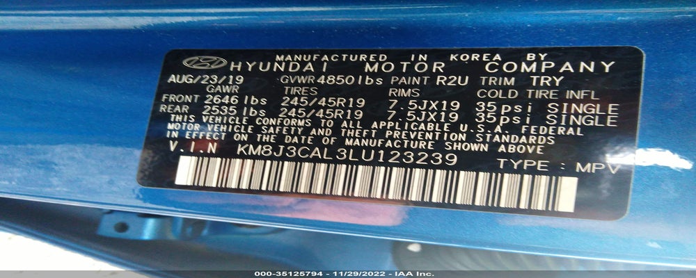 KM8J3CAL3LU123239 2020 HYUNDAI TUCSON photo no. 9