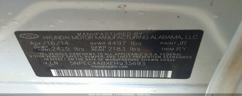 5NPEC4ABXEH933693 2014 HYUNDAI SONATA photo no. 9
