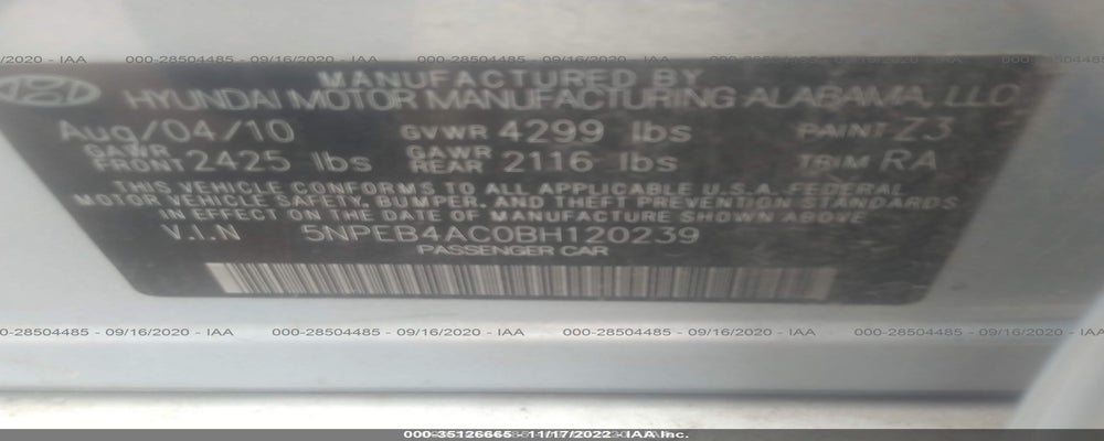 5NPEB4AC0BH120239 2011 HYUNDAI SONATA photo no. 9