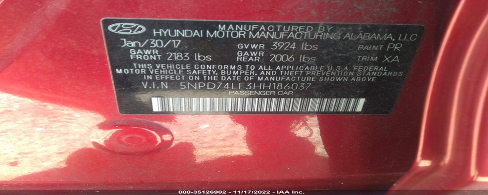 5NPD74LF3HH186037 2017 HYUNDAI ELANTRA photo no. 9