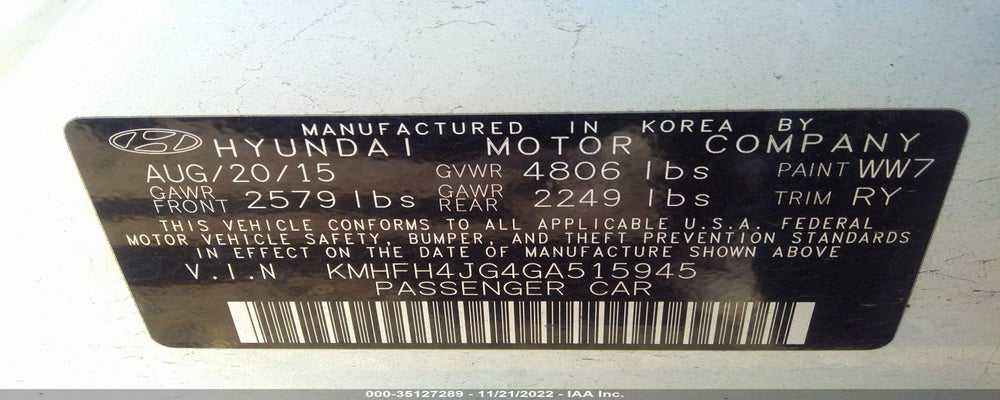 KMHFH4JG4GA515945 2016 HYUNDAI AZERA photo no. 9