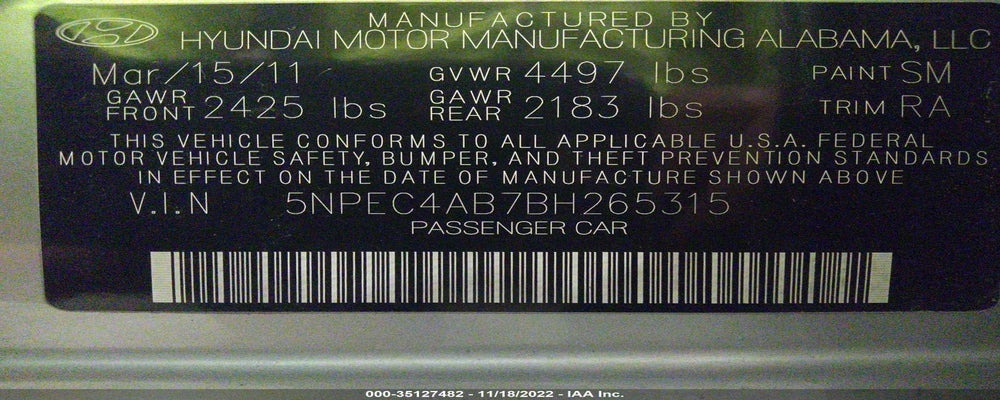 5NPEC4AB7BH265315 2011 HYUNDAI SONATA photo no. 9