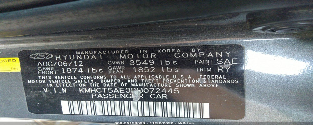 KMHCT5AE3DU072445 2013 HYUNDAI ACCENT photo no. 9