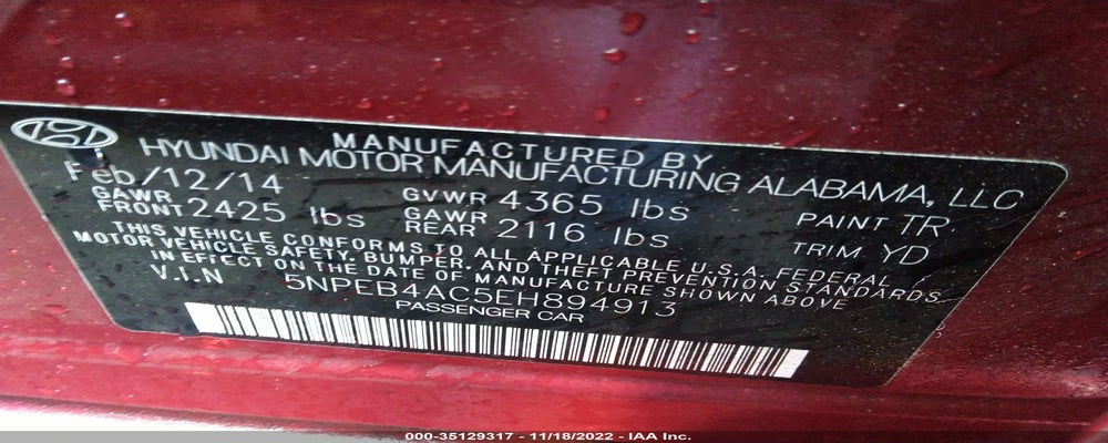 5NPEB4AC5EH894913 2014 HYUNDAI SONATA photo no. 9