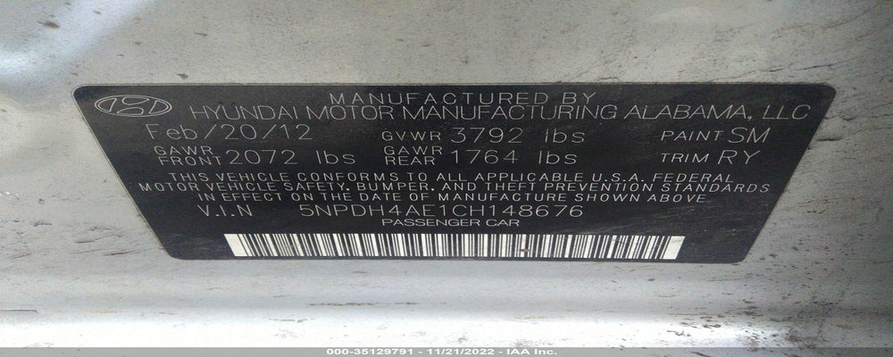 5NPDH4AE1CH148676 2012 HYUNDAI ELANTRA photo no. 9