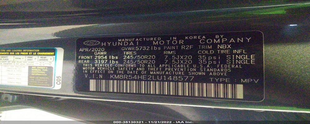 KM8R54HE2LU148577 2020 HYUNDAI PALISADE photo no. 9