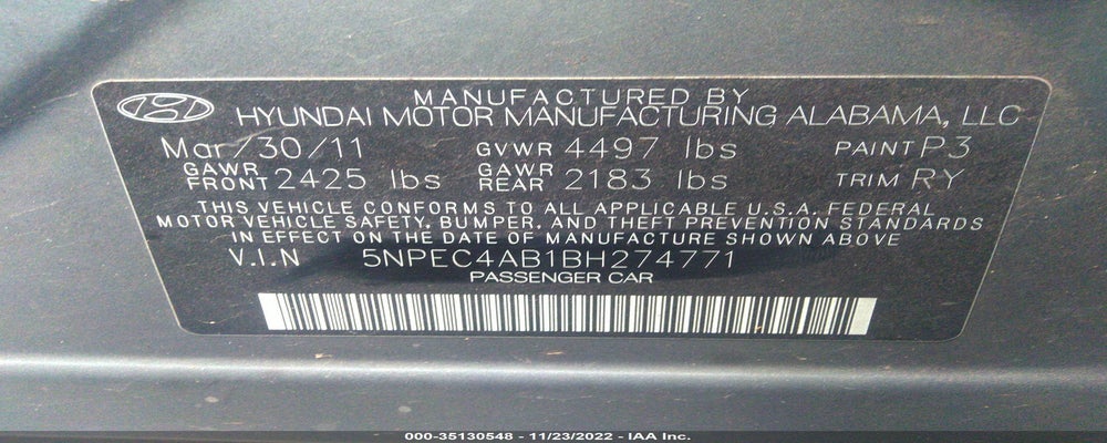 5NPEC4AB1BH274771 2011 HYUNDAI SONATA photo no. 9