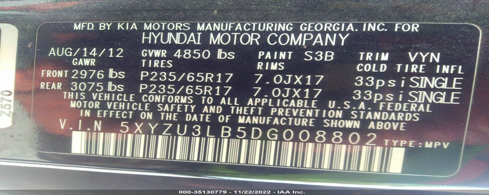 5XYZU3LB5DG008802 2013 HYUNDAI SANTA FE photo no. 9